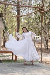 Precious White Color Ruffle Flare Gown With Heavy Dupatta