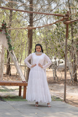 Precious White Color Ruffle Flare Gown With Heavy Dupatta