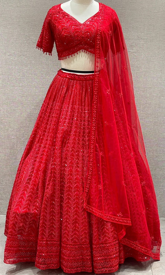 Admiring Foux gorgette Red Color Lehnga Choli