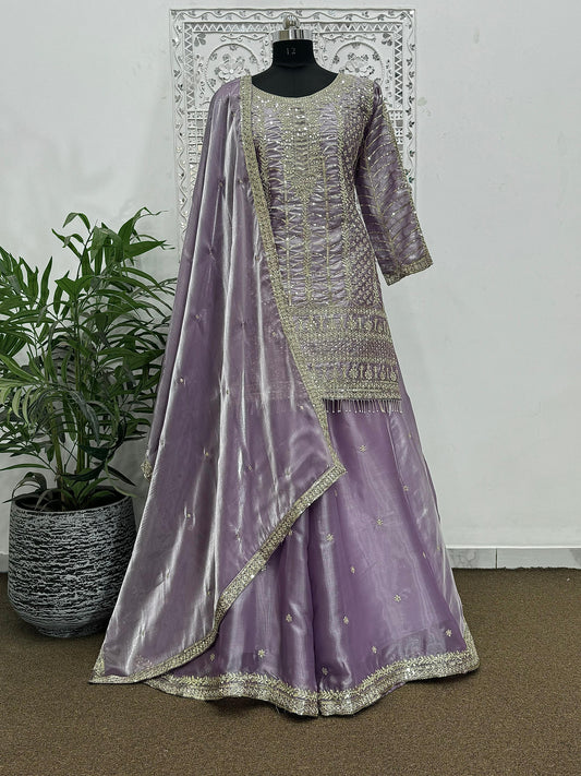 Mesmerizing Organza Silk Purple Color Sharara Suit