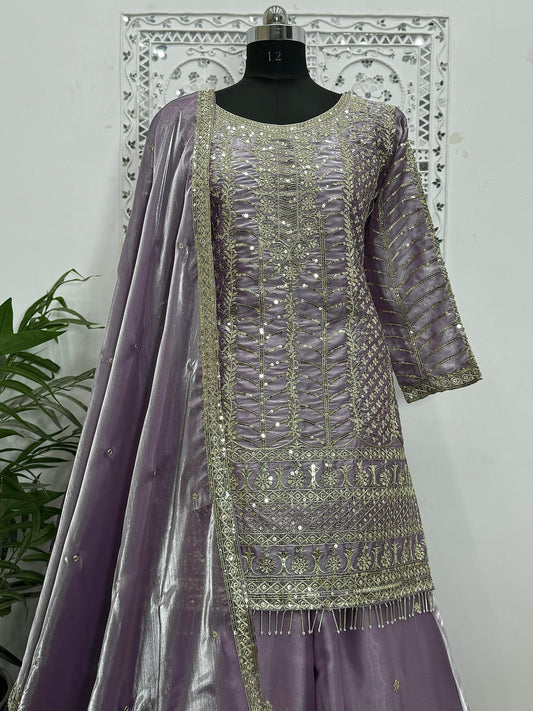 Mesmerizing Organza Silk Purple Color Sharara Suit