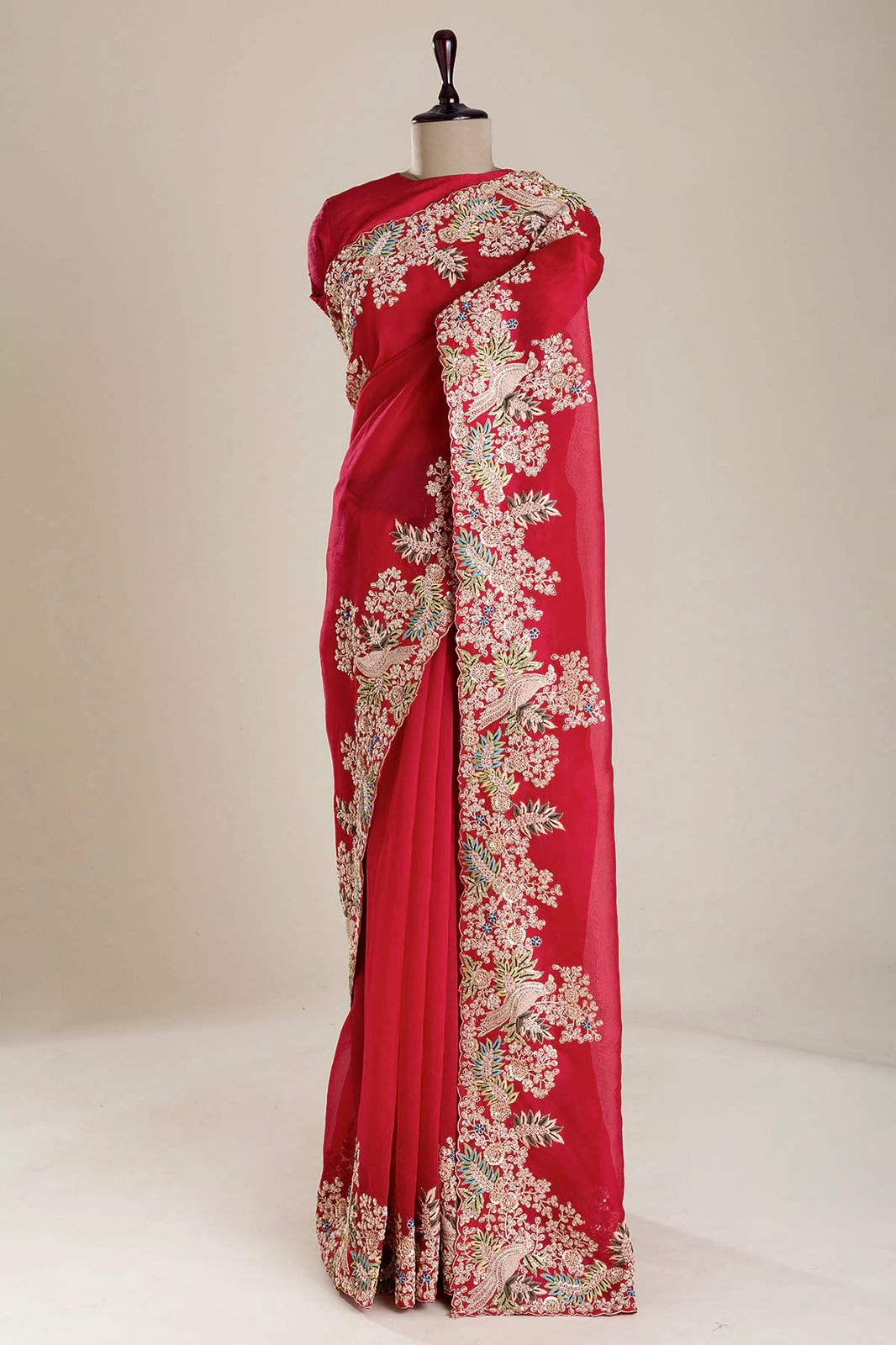 Traditional Wear Embroidery Work Red Color Saree