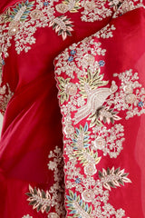 Traditional Wear Embroidery Work Red Color Saree