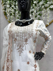 Classic Thread With Sequence Work White Color Sharara Suit