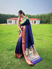 Innovative Navy Blue Color Paithani Weaving Saree