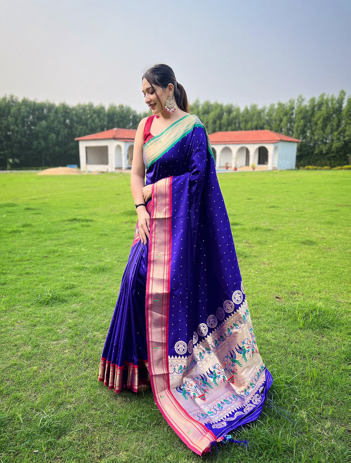 Innovative Royal Blue Color Paithani Weaving Saree