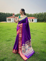 Innovative Purple Color Paithani Weaving Saree