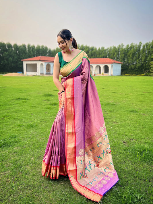 Innovative Dusty Pink Color Paithani Weaving Saree