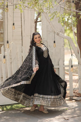 Fantastic Black Color Embroidered Work Gown