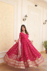 Attractive Embroidery Sequence Work Pink Color Gown