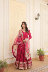 Attractive Embroidery Sequence Work Pink Color Gown