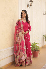 Attractive Embroidery Sequence Work Pink Color Gown