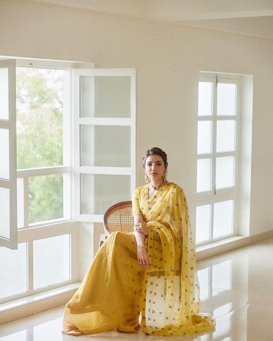 Glorious Yellow Color Thread & Sequence Work Saree