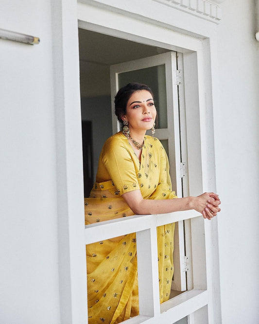 Glorious Yellow Color Thread & Sequence Work Saree