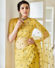 Glorious Yellow Color Thread & Sequence Work Saree