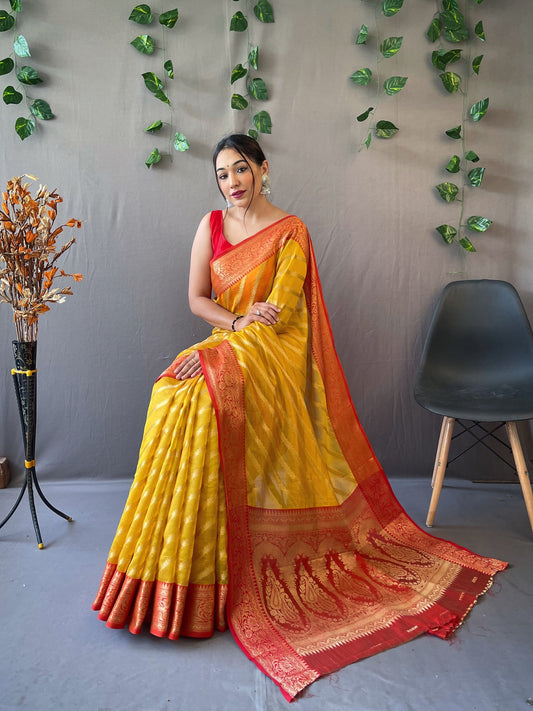 Festive Wear Musterd Color Organza Rich Pallu Saree