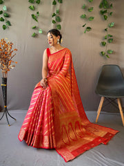 Festive Wear Red Color Organza Rich Pallu Saree