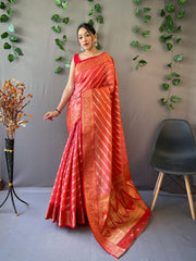 Festive Wear Red Color Organza Rich Pallu Saree