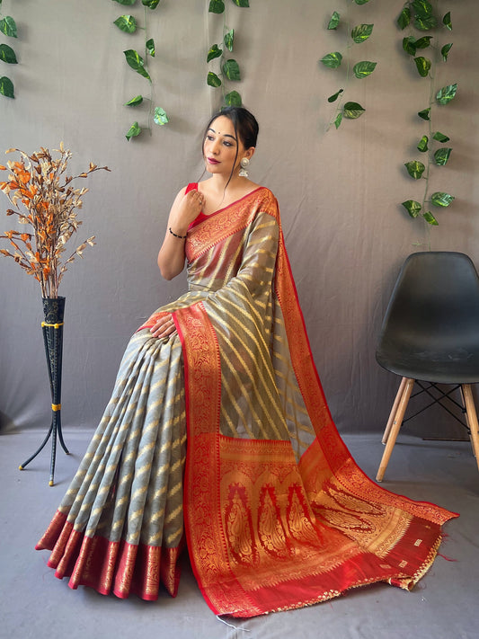 Festive Wear Grey Color Organza Rich Pallu Saree