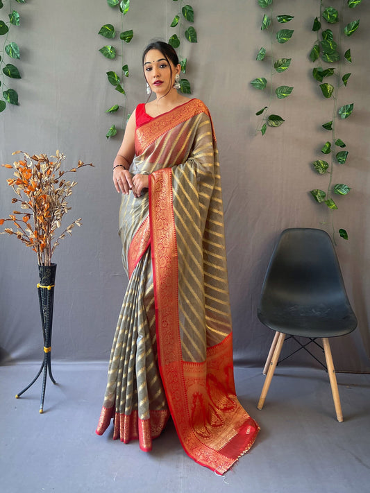 Festive Wear Grey Color Organza Rich Pallu Saree