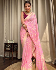 Good Looking Pink Color Lichi Silk Saree