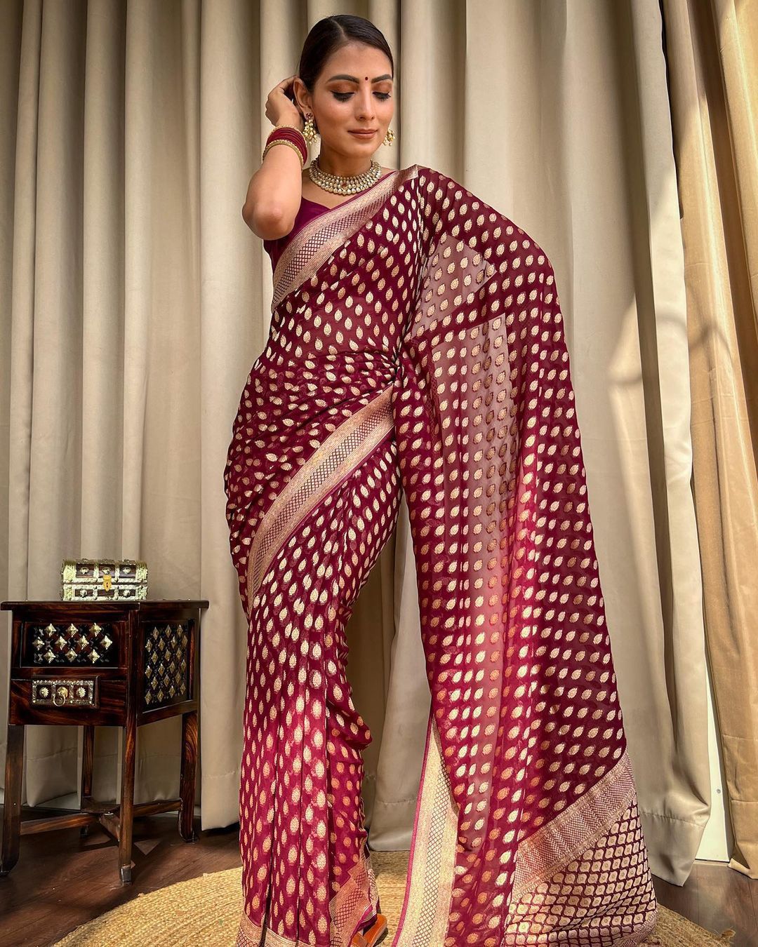 Good Looking Maroon Color Lichi Silk Saree