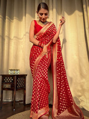 Good Looking Red Color Lichi Silk Saree