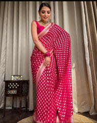 Good Looking Pink Color Lichi Silk Saree