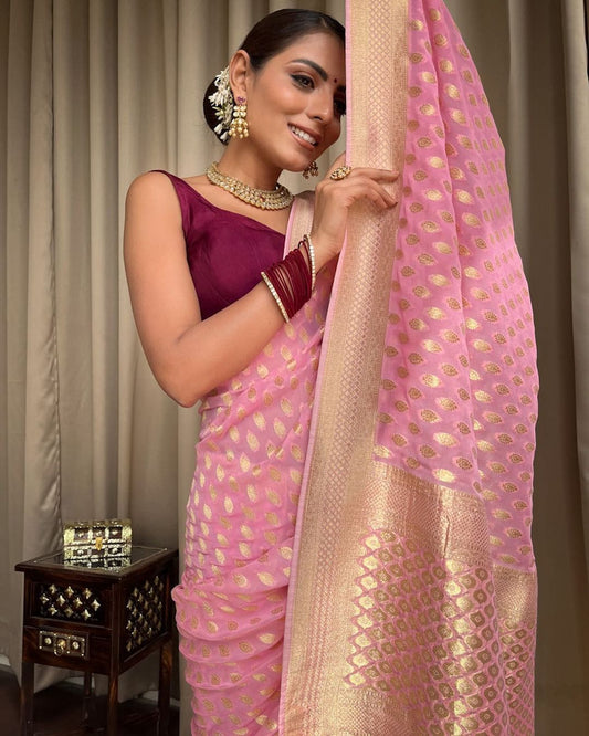 Good Looking Pink Color Lichi Silk Saree