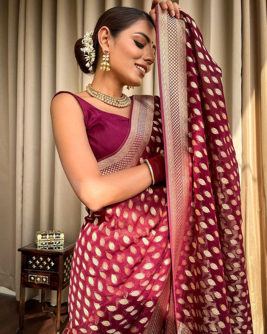 Good Looking Maroon Color Lichi Silk Saree