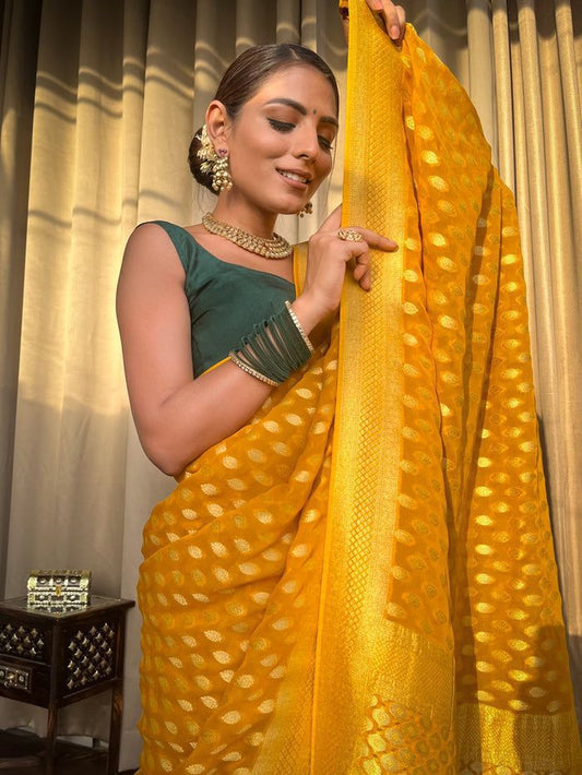 Good Looking Haldi Wear Yellow Color Lichi Silk Saree