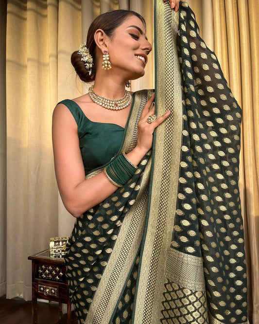 Good Looking Green Color Lichi Silk Saree