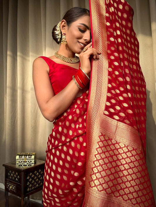 Good Looking Red Color Lichi Silk Saree