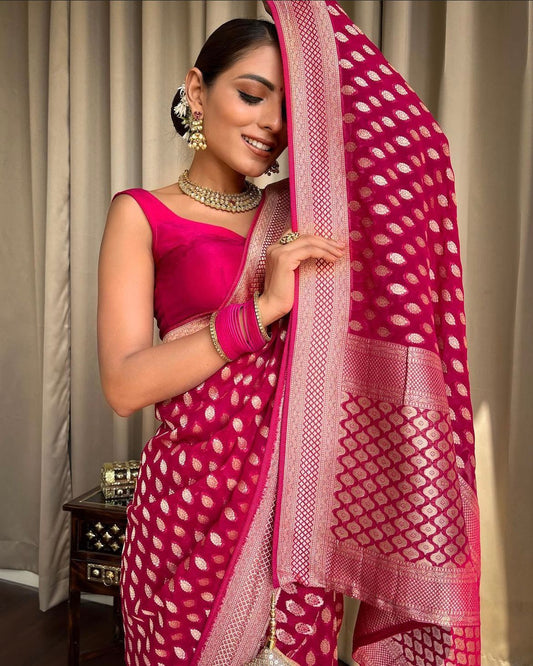 Good Looking Pink Color Lichi Silk Saree