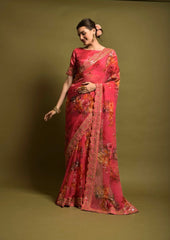 Casual Wear Red Color Floral Printed Saree