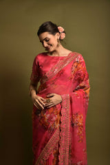 Casual Wear Red Color Floral Printed Saree