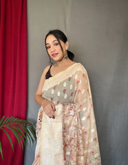 Wonderful Cotton Linen Cream Color Saree