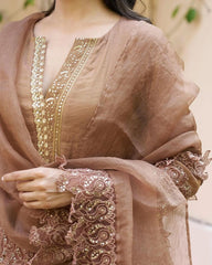 Special Beige Color Chandhery Silk Embroidery Salwar Suit