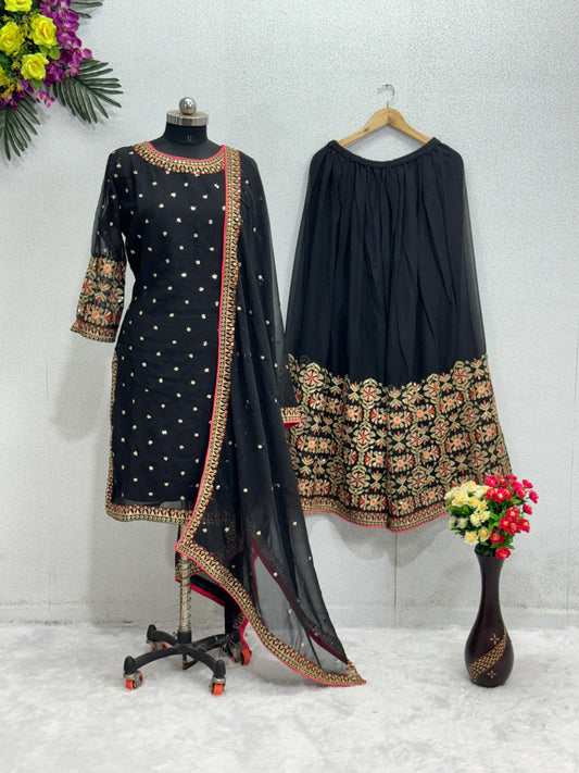 Heavy Georgette Black Color Dazzling Sharara Suit