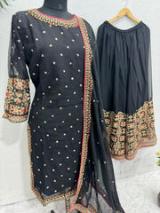 Heavy Georgette Black Color Dazzling Sharara Suit