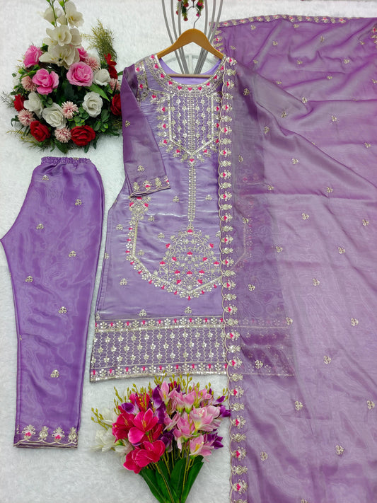 Innovative Lavender Color Shining Silk Salwar Suit