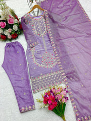 Innovative Lavender Color Shining Silk Salwar Suit