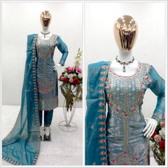 Innovative Sky Blue Color Shining Silk Salwar Suit