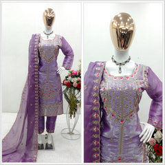 Innovative Lavender Color Shining Silk Salwar Suit