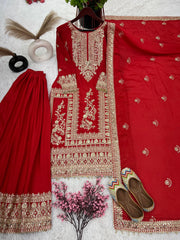 Attractive Embroidery Work Red Color Sharara Suit