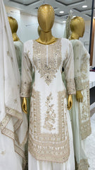 Attractive Embroidery Work White Color Sharara Suit