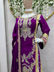 Glimmering Wine Color Sequence Work Sharara Suit