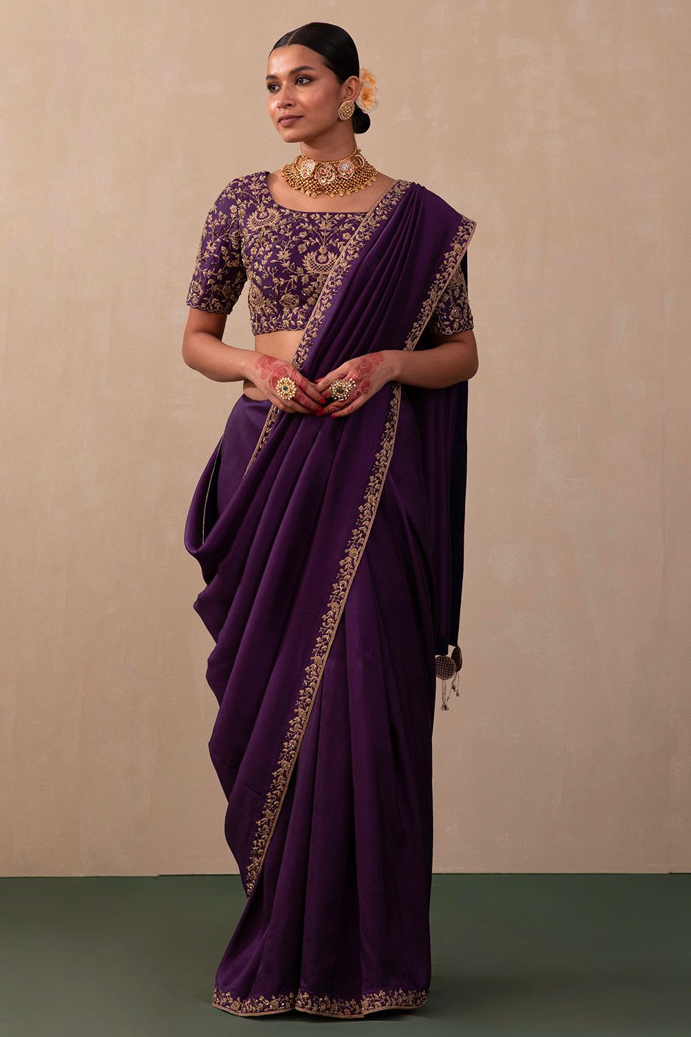 Bollywood Wine Silk with Heavy Embroidery Work Saree