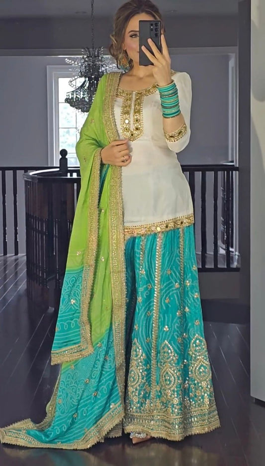 Opulent Georgette Sky Blue Color Sharara Suit