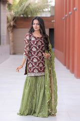 Function Wear Green Color Sequence Work Sharara Suit